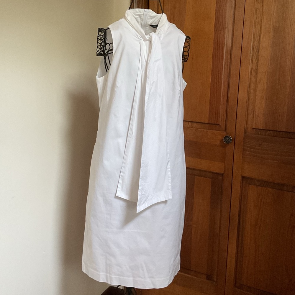 Banana Republic White Bow Tie Neck Shift Dress 4 - Picture 5 of 8